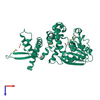 PDB entry 3p9c coloured by chain, top view.