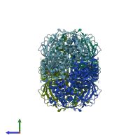 PDB entry 3p9r coloured by chain, side view.