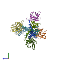 PDB entry 3p9w coloured by chain, side view.