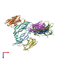 PDB entry 3p9w coloured by chain, top view.