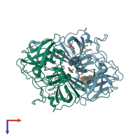 PDB entry 3pa1 coloured by chain, top view.