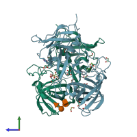 PDB entry 3pa2 coloured by chain, side view.