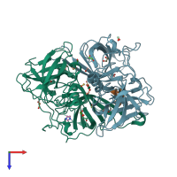 PDB entry 3pa2 coloured by chain, top view.