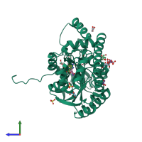PDB entry 3paa coloured by chain, side view.
