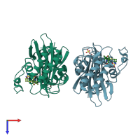 PDB entry 3pae coloured by chain, top view.