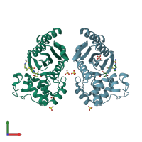 PDB entry 3pag coloured by chain, front view.
