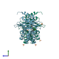PDB entry 3pag coloured by chain, side view.