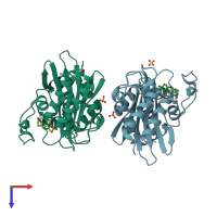 PDB entry 3pag coloured by chain, top view.