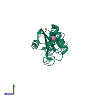 PDB entry 3pak coloured by chain, side view.