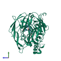 PDB entry 3pau coloured by chain, side view.