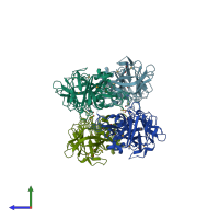 PDB entry 3pay coloured by chain, side view.