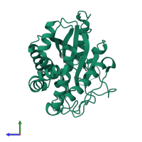 PDB entry 3pb4 coloured by chain, side view.