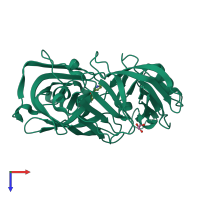 PDB entry 3pb5 coloured by chain, top view.