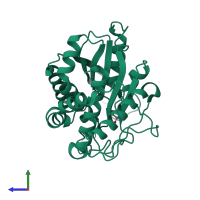 PDB entry 3pb6 coloured by chain, side view.