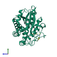 PDB entry 3pb7 coloured by chain, side view.