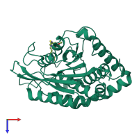 PDB entry 3pb7 coloured by chain, top view.