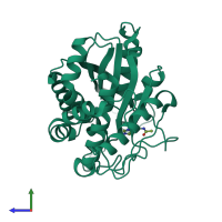 PDB entry 3pb8 coloured by chain, side view.