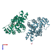 PDB entry 3pba coloured by chain, top view.