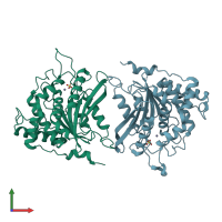 PDB entry 3pbe coloured by chain, front view.