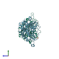 PDB entry 3pbe coloured by chain, side view.
