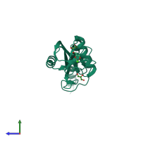 PDB entry 3pbf coloured by chain, side view.