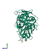 PDB entry 3pbz coloured by chain, side view.