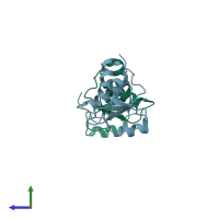 PDB entry 3pc6 coloured by chain, side view.