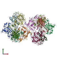 PDB entry 3pcf coloured by chain, front view.