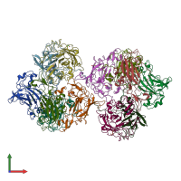 PDB entry 3pck coloured by chain, front view.