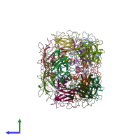 PDB entry 3pck coloured by chain, side view.