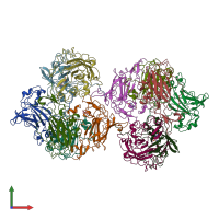 PDB entry 3pcl coloured by chain, front view.