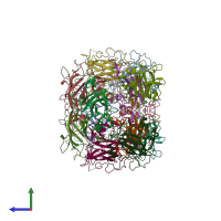 PDB entry 3pcl coloured by chain, side view.