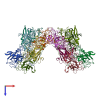 PDB entry 3pcl coloured by chain, top view.