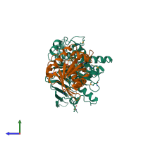 PDB entry 3pcr coloured by chain, side view.