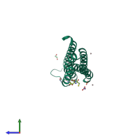 PDB entry 3pcv coloured by chain, side view.