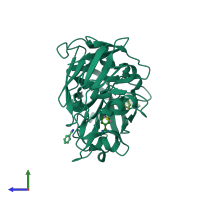 PDB entry 3pcz coloured by chain, side view.