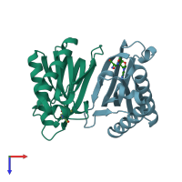 PDB entry 3pd2 coloured by chain, top view.