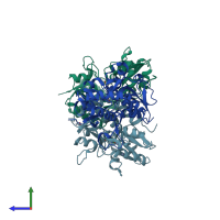 PDB entry 3pd8 coloured by chain, side view.