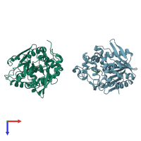 PDB entry 3pdc coloured by chain, top view.