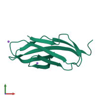 PDB entry 3pdg coloured by chain, front view.