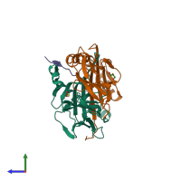 PDB entry 3pdo coloured by chain, side view.