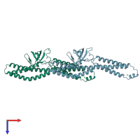 PDB entry 3pe0 coloured by chain, top view.