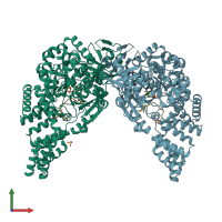 PDB entry 3pe4 coloured by chain, front view.