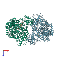 PDB entry 3pe4 coloured by chain, top view.