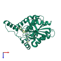 PDB entry 3pe6 coloured by chain, top view.