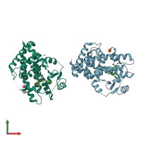 PDB entry 3peq coloured by chain, front view.