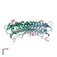 PDB entry 3pet coloured by chain, top view.