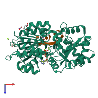 PDB entry 3pey coloured by chain, top view.