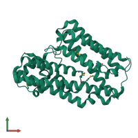 PDB entry 3pf0 coloured by chain, front view.