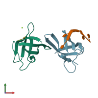 PDB entry 3pf5 coloured by chain, front view.